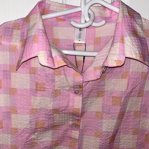 4/$20 SMASH + TESS Seersucker Button Down Malia Check Oversized shirt- XS - Picture 10 of 14
